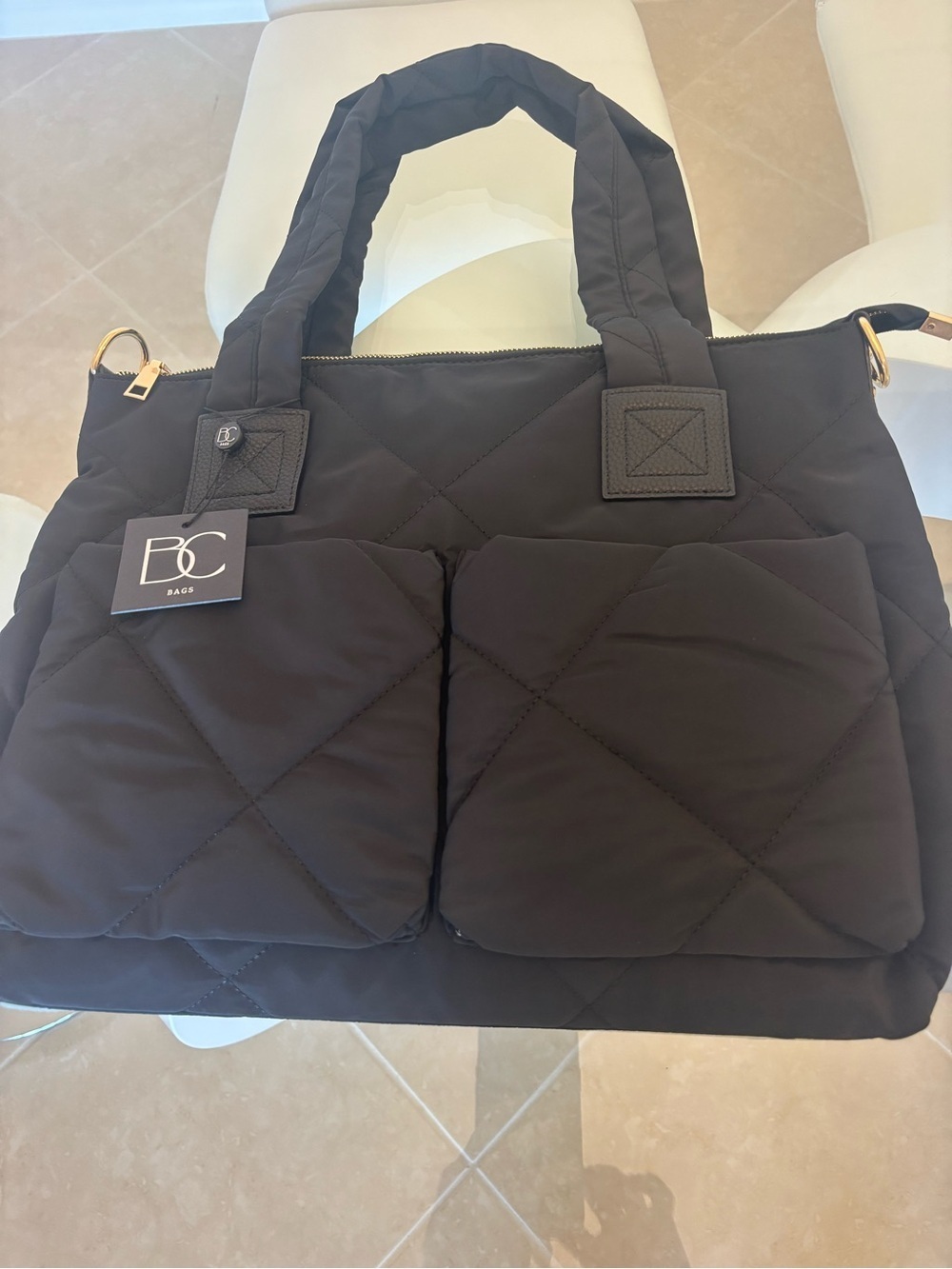 Quilted Black Tote Bag
